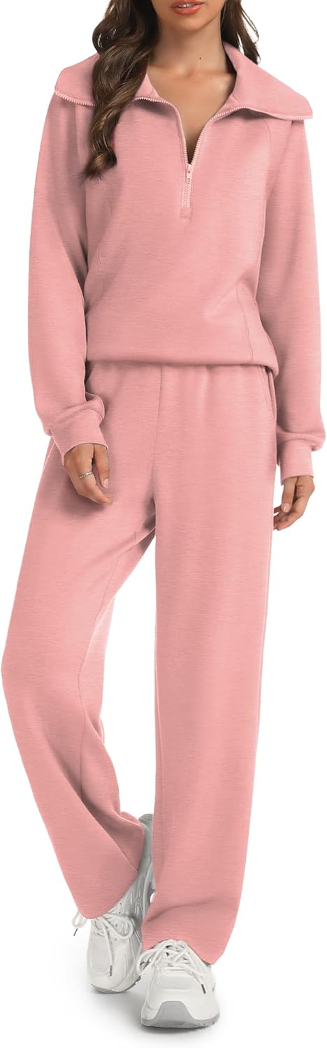 Casly Lamiit Women's 2 Piece Sets Sweatsuit Lapel Half Zip Sweatshirt Sweatpants Lounge Matching Sets Fall Outfits