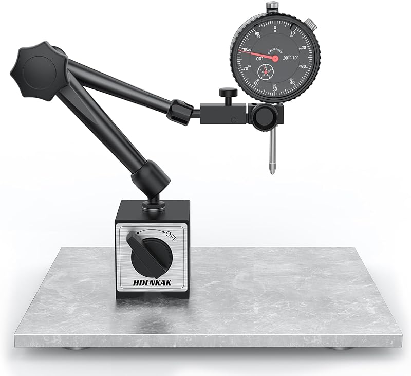 HDLNKAK Precision Dial Indicator Gauge and Magnetic Base Set- Black | 0-1" Range 0.001" Graduation Dial Indicator with 176lbs (80kg) Magnetic Holder & Storage Case for 3D Printer, CNC, Lathe