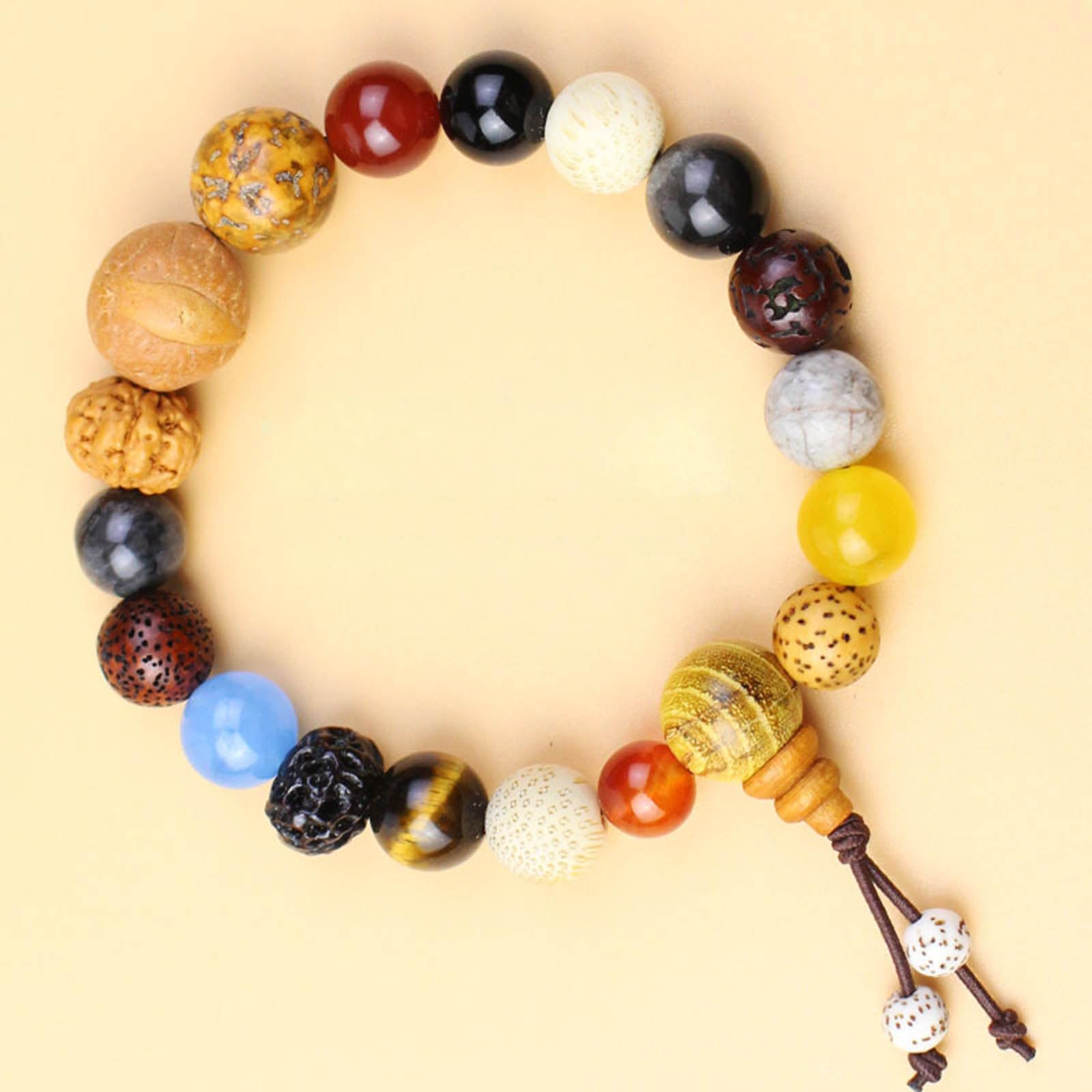 LLXYWJ 18 Arten von Perlen, elastisches Seil, Unisex-Armbänder, verstellbar, natürliche Bodhi-Samen-Armbänder, Schmuck, Geschenk