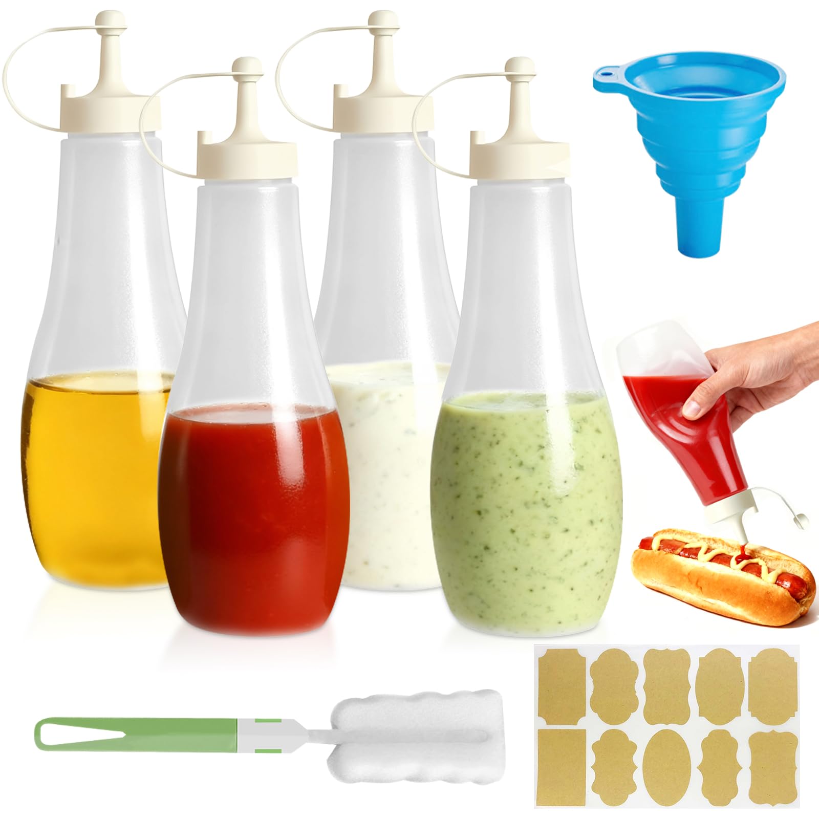 Mssushi 4 Pcs 720ml Squeeze Sauce Bottles, Leakproof