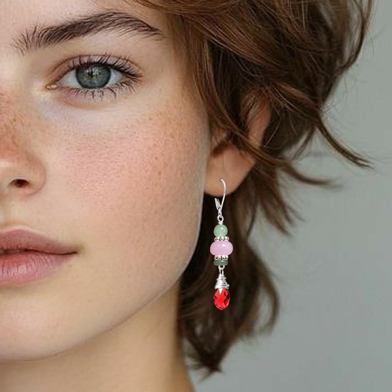 Natural Stone Beads Drop Earrings,Silver Dainty Genuine Real Gemstone Quartz Crystal Dangle Earrings for Women - Image 4