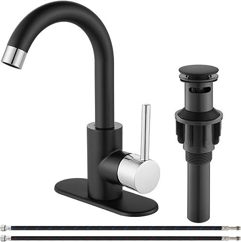 Midanya Grifo de fregadero de baño, barra de 1 o 3 agujeros, grifo de fregadero de cocina de un solo mango, boquilla giratoria de 360 con drenaje