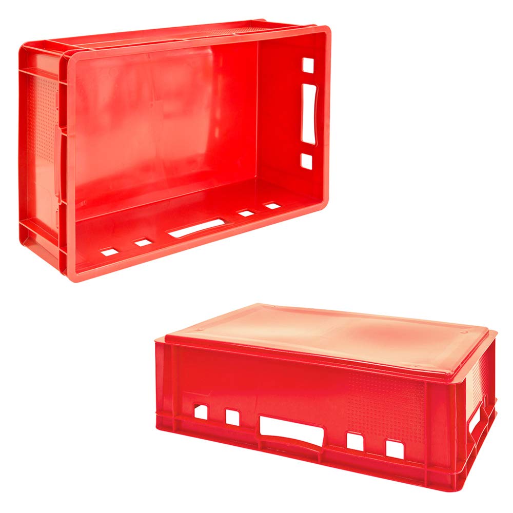 Stapelkiste Set Fleischerkiste Metzgerkiste Metzgerwanne Aufbewahrungsbox mit Deckel Kunststoff Rot Kisten Transportkisten Eurobox Box Wanne Plastik Kingpower