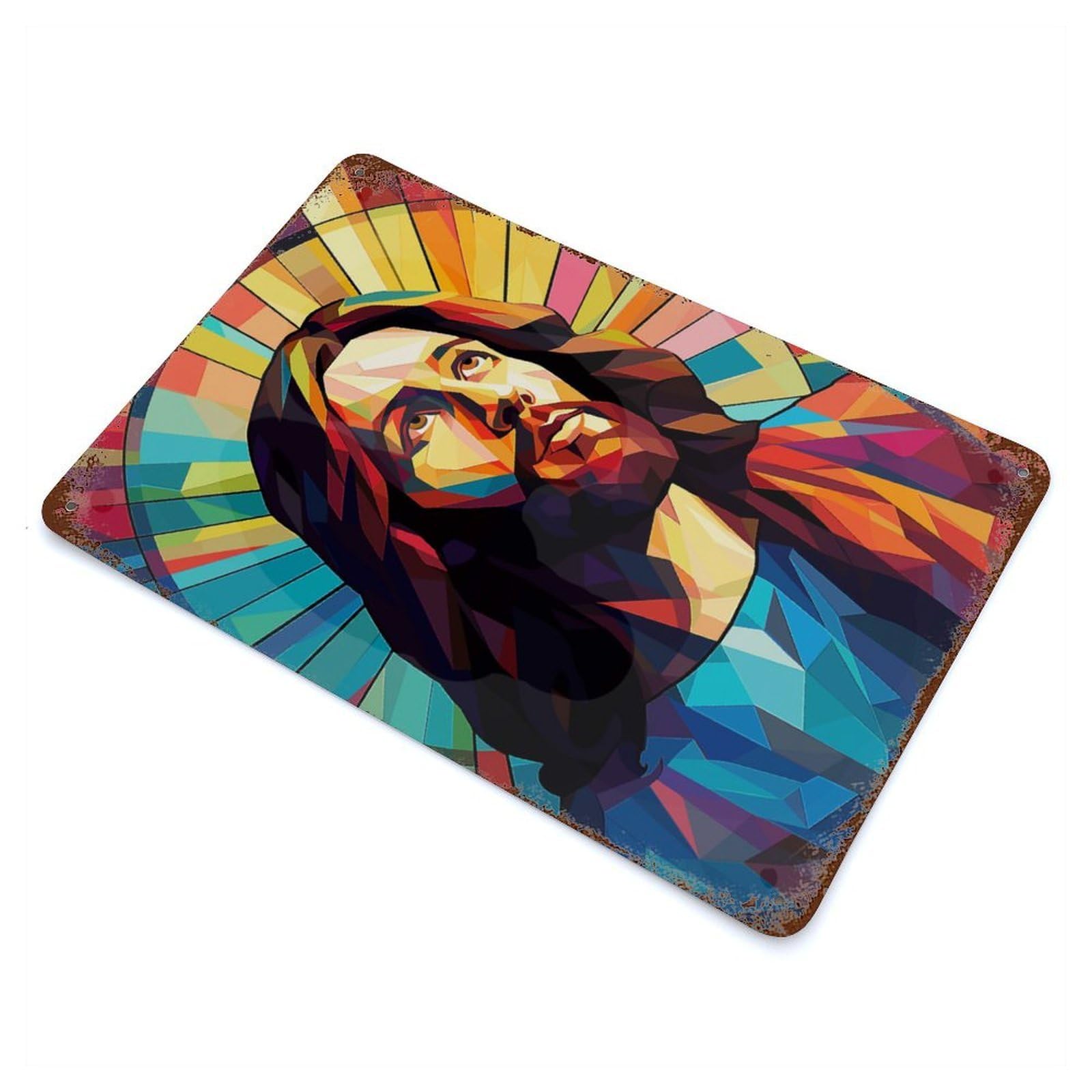 Jesus Christ Stained Glass Vintage Metal Tin Sign 11.8"x7.9", Industrial Home Decor for Garage, Pub Or Kitchen
