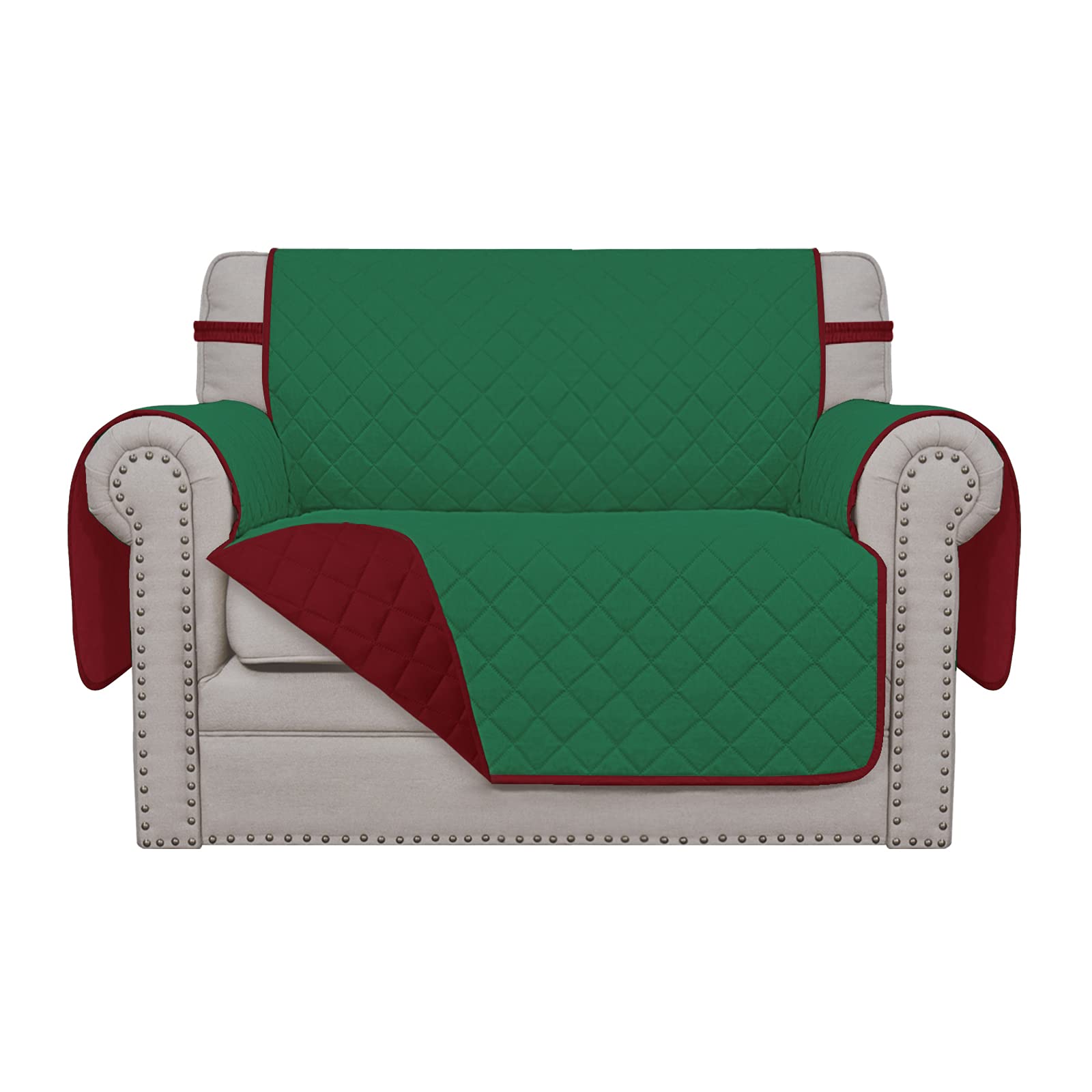 Easy-Going Reversible Couch Cover, Oversized Chair, Green/Christmas Red