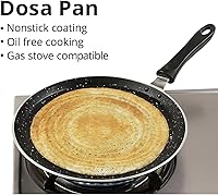 Vista 5 de Sartén Dosa antiadherente plana Tawa para Dosa Crepes panqueques Roti & Paratha de aluminio resistente con mango que se mantiene fresco, grosor
