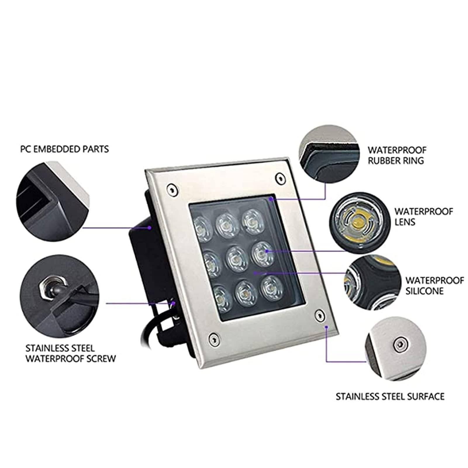 Focos Suelo Led Exterior - Empotrable Al Aire Libre Focos, Foco Empotrable Cuadrado AC85-265V, Luces LED Impermeables IP67 para Jardines, Escaleras, Iluminación Arquitectónica(Warm White,6W)