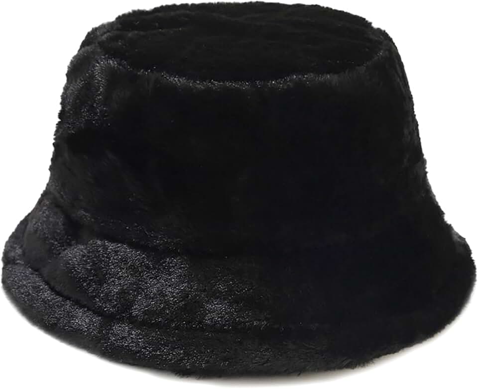 Unisex Faux Fur Bucket Hat Cozy Fuzzy Adjustable Winter Hat