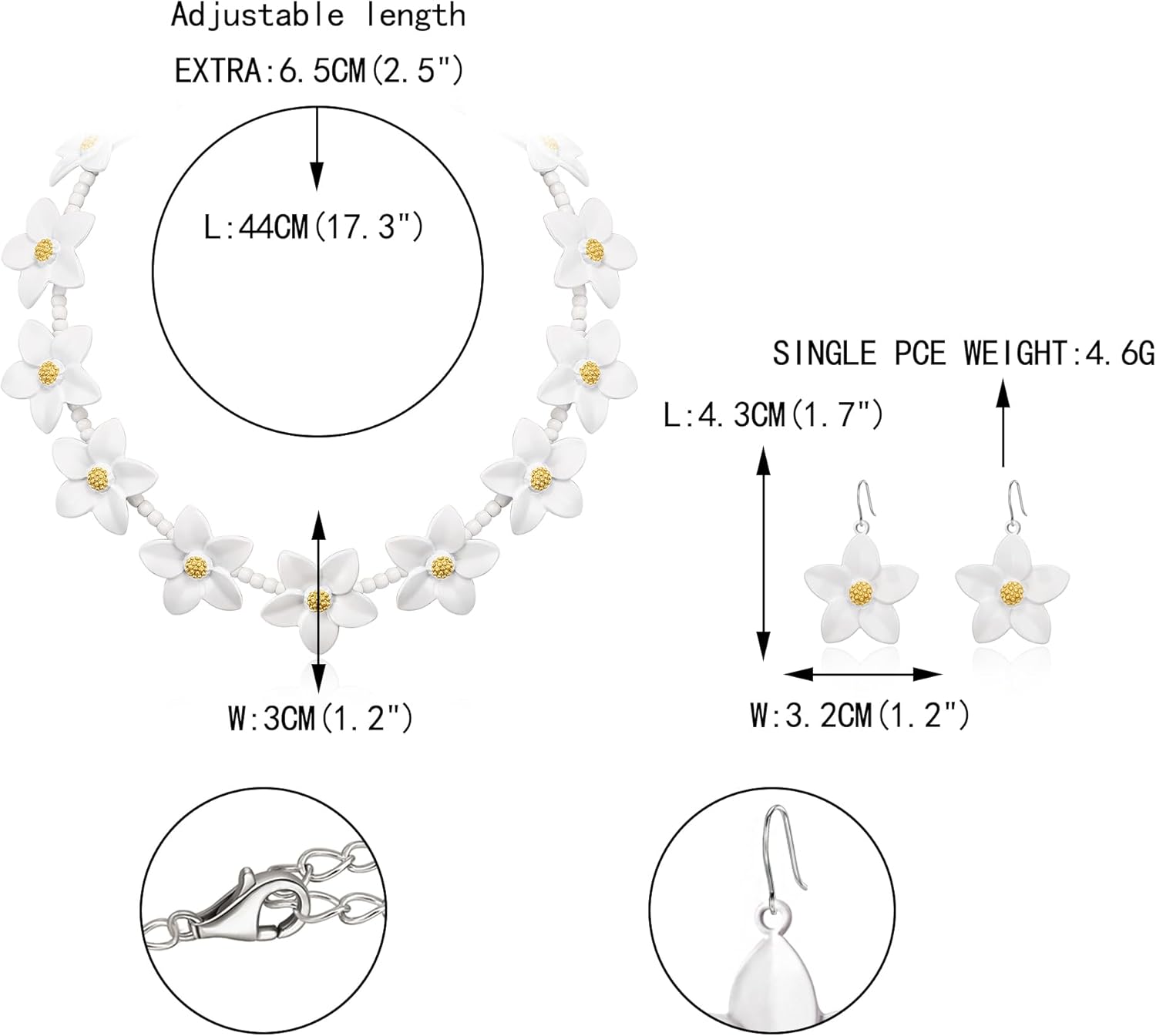 EVER FAITH Flower Jewelry Sets for Women, Dainty Enamel Faux Pearl Bead Wedding Party Choker Necklace Hook Earrings Set Summer Beach Accessories for Women - Image 6