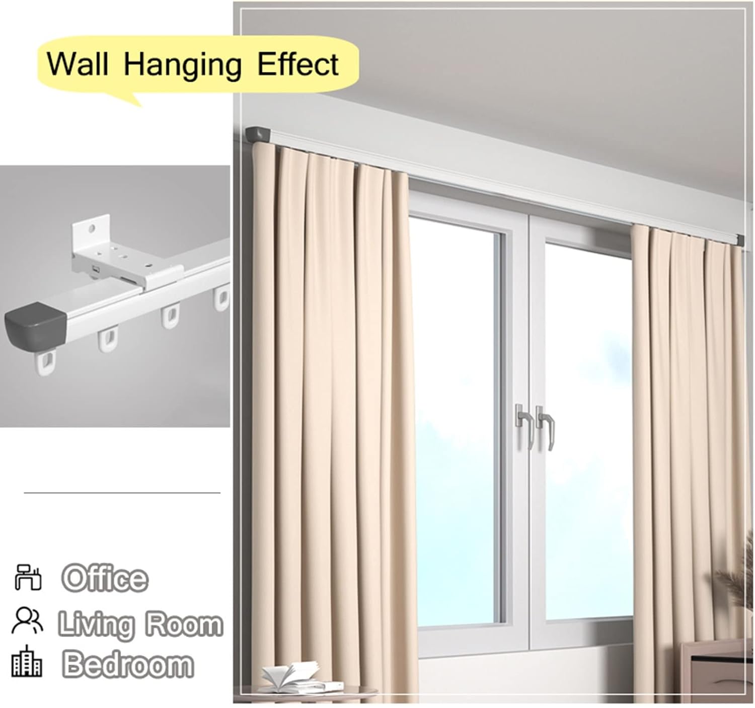 Shower Curtain Track Set, Telescopic Aluminium Room Divider Track, Ceiling Mount Rods - Ideal for Dividers & Privacy Screens