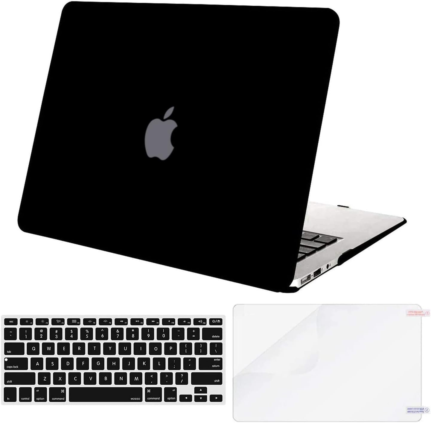 Compatible with MacBook Air 13 inch Case (Models: A1369 & A1466, Older Version 2010-2017 Release), Protective Plastic Hard Shell Case & Keyboard Cover & Screen Protector, Black