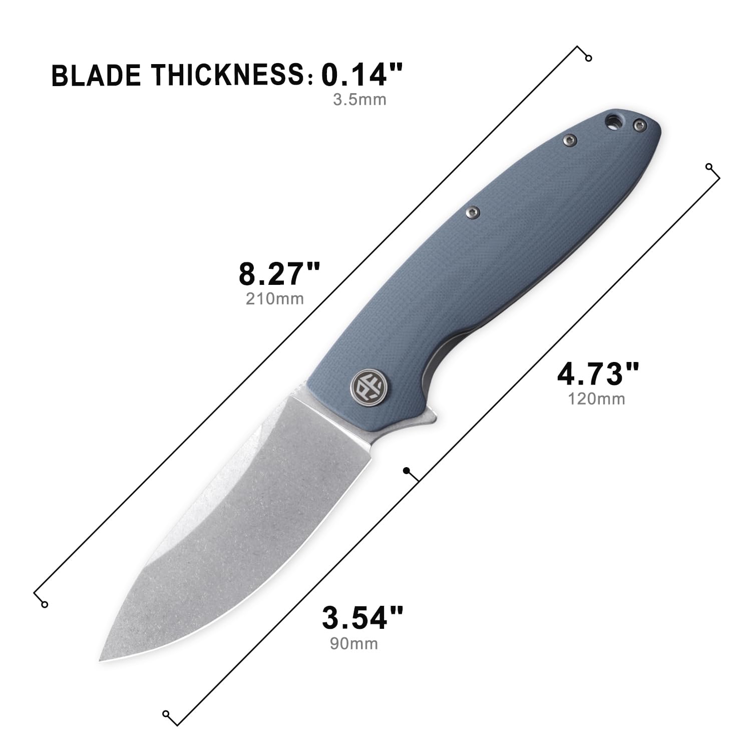 Petrified fish PFB01 Terra Cuchillo Plegable 3,54 inch Cuchilla de satén de acero D2 Micarta Mango EDC cuchillo de bolsillo (Blue Stonewashed)