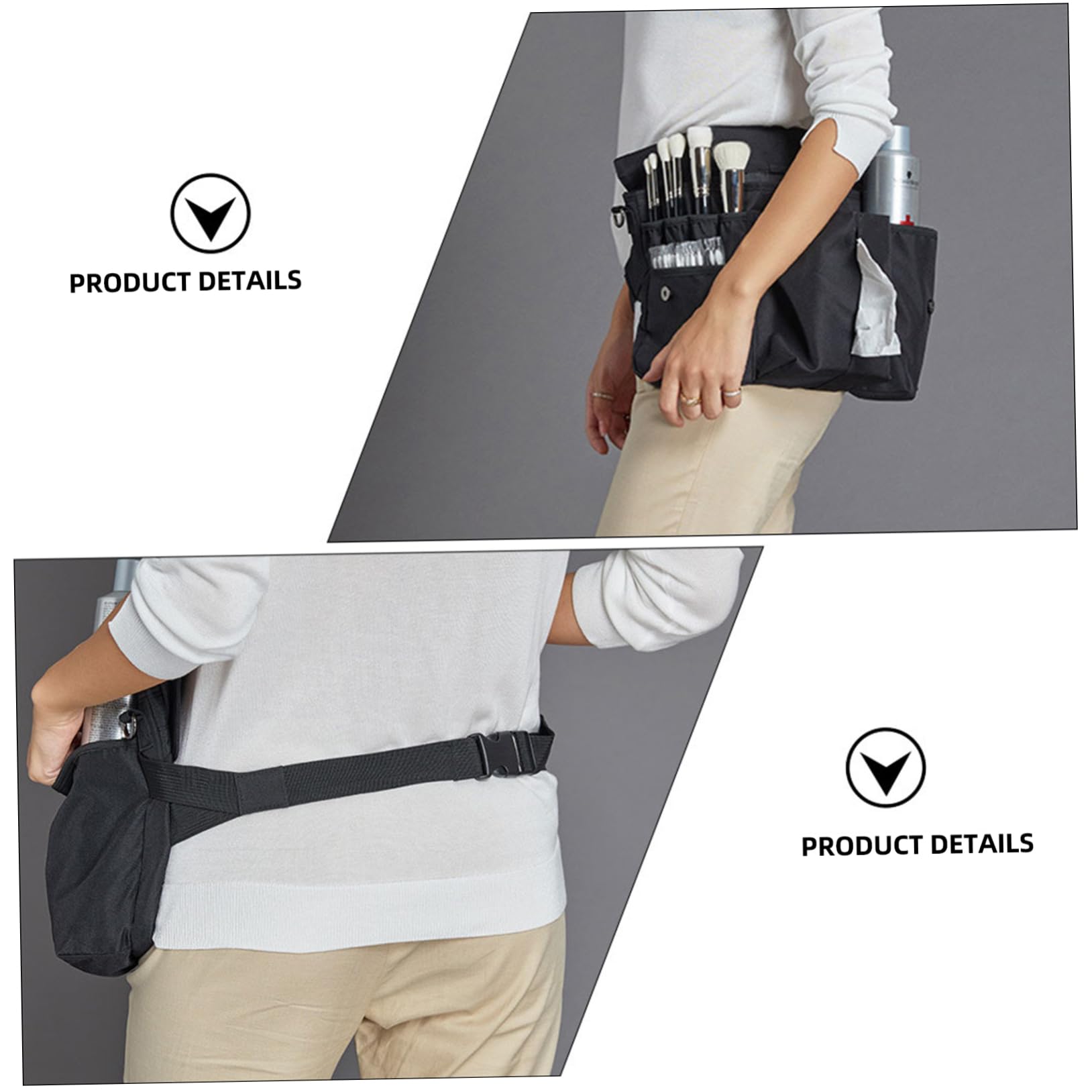 Borsa Porta Trucchi da Viaggio in Tela Nera, Custodia per Pennelli Make Up Portatile Cinturino, Facile da Aprire e Chiudere