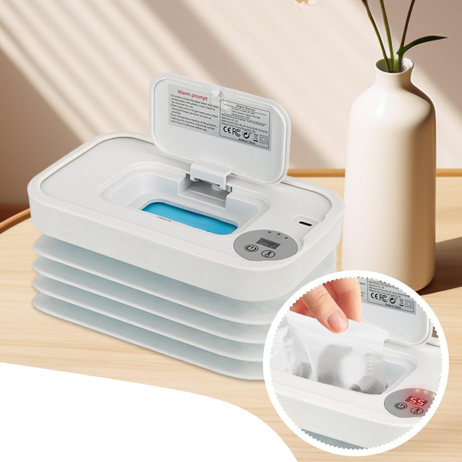 Milageto -Feuchttuchwärmer, gleichmäßige Erwärmung von Feuchttüchern auf 55/60/65 °C, große Kapazität, Feuchttuchmaschine, Windeltücherwärmer für, Weiß