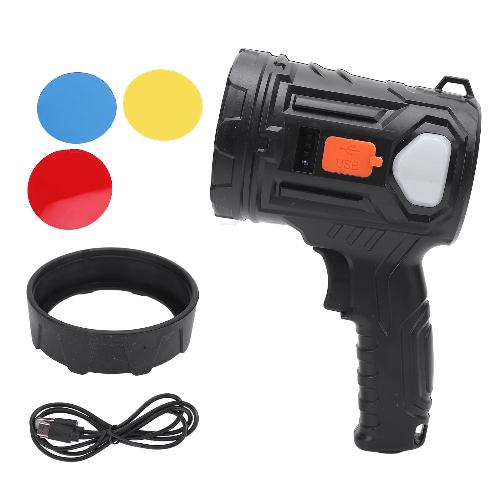 Wiederaufladbarer Scheinwerfer, Tragbarer 3-Farben-LED-Taschenlampen-Suchscheinwerfer mit Farbfilterlinsen für die Jagd Im Freien, Camping, Angeln