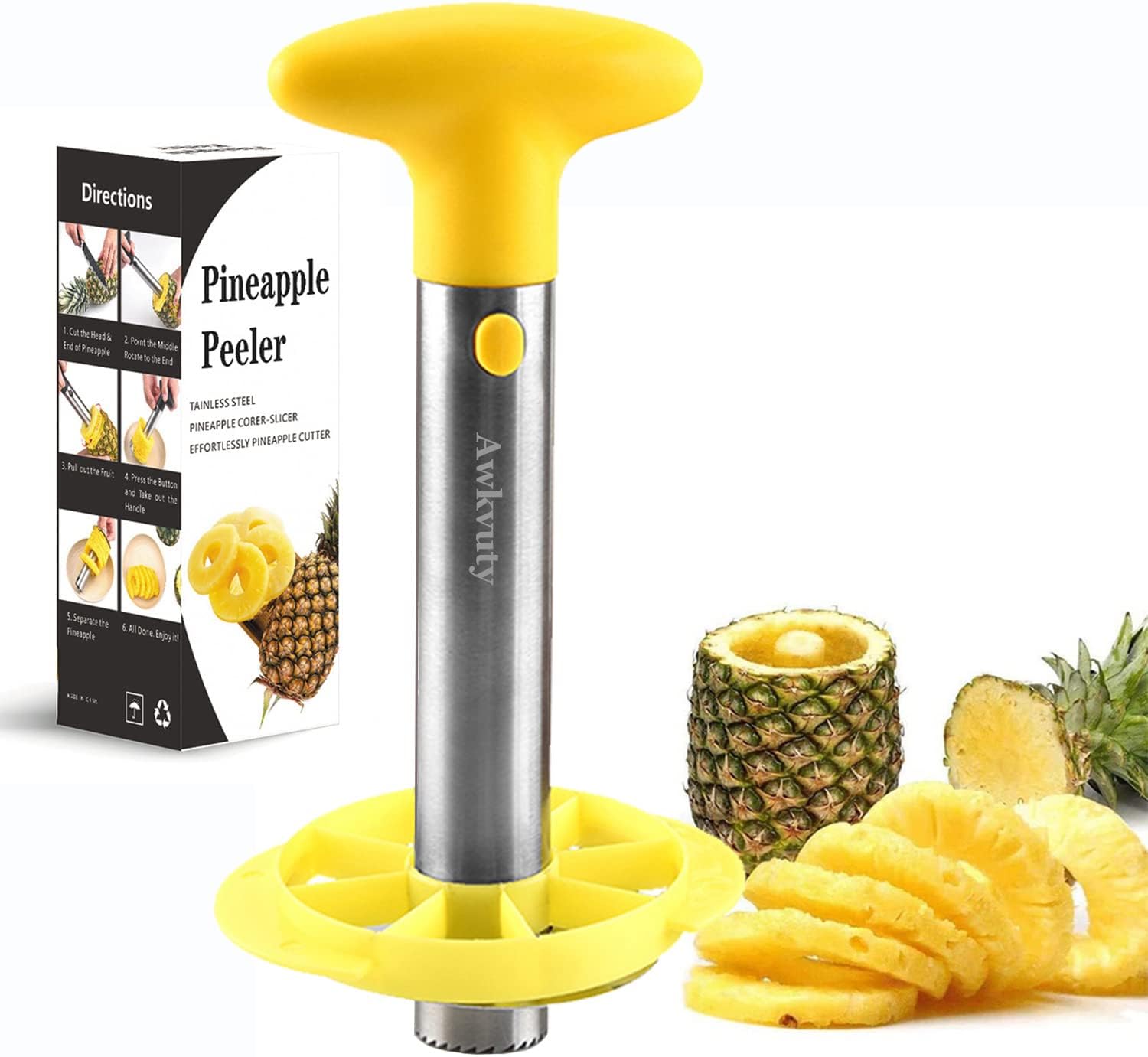Awkvuty Pineapple Corer and Slicer Tool, Fruit Pineapple Peeler Corer