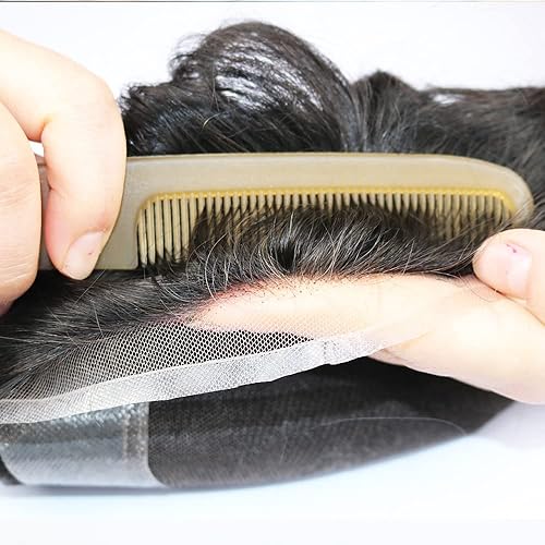 Miniatura 6 de Eversilky Peluca de cabello natural tipo tupé francés con sistema de peluca de cabello humano de poliuretano para hombre, micro nudos para prótesis