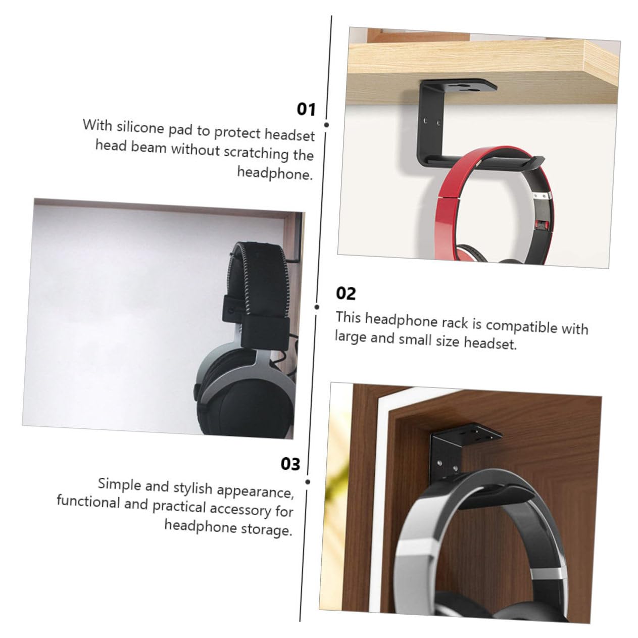 jojofuny 6pezzi Supporto Per Cuffie Lega Di Alluminio Da Montaggio Senza Perforazione Compatibile Con Cuffie over Ear e Archetto Struttura Resistente e Antiscivolo Design Elegante Per