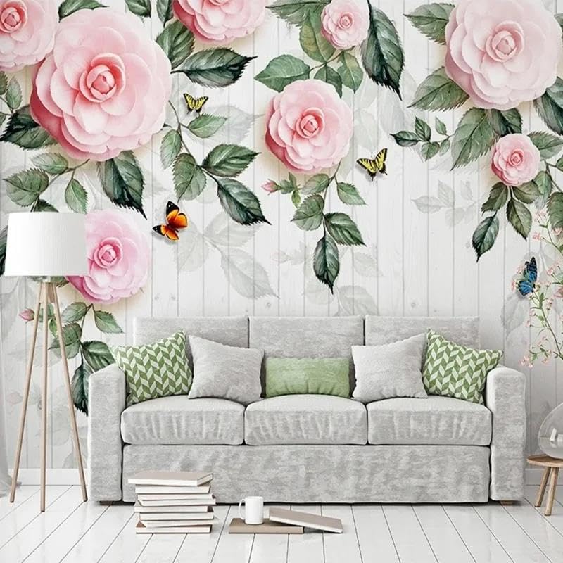 Papier peint relief 3D fleurs ILIYA en tissu non tissé résistant