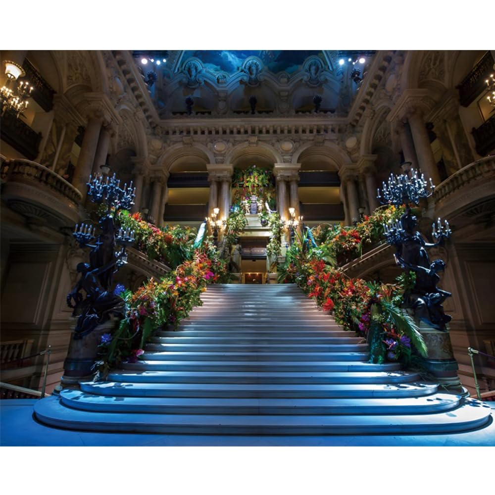 Caaerttply Luxury Palace Backdrop Luxury Hall Interior Background for Photography 10x8ft Floral Pattern Stairway Photo Backdrop Wedding Bridal Shower