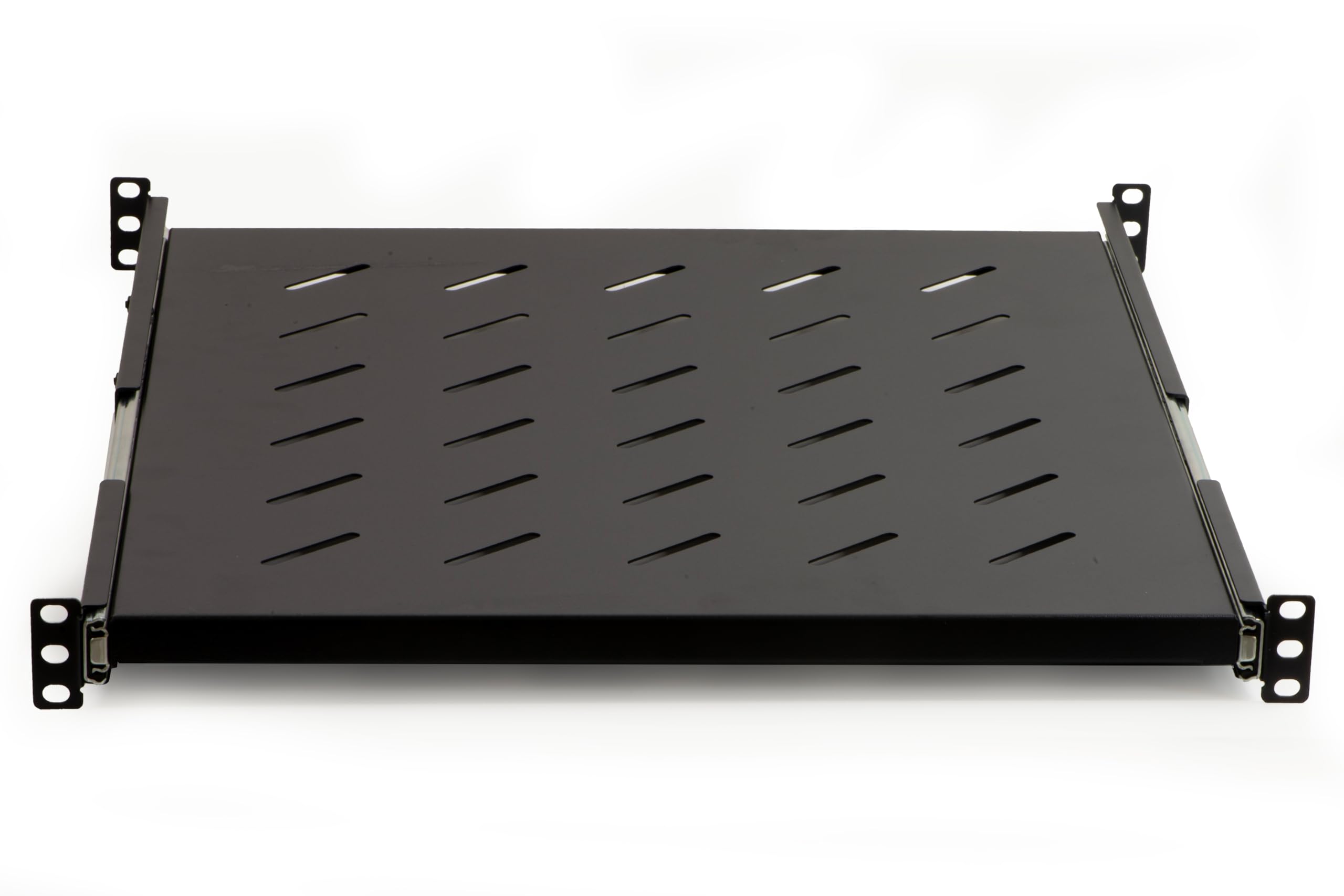 LINK LKRIP550EN - Mensola estraibile per armadio rack universale (1U, 550 mm, nero grigio RAL9005) – Acciaio traforato per ventilazione – Distanza montanti regolabile e viti incluse