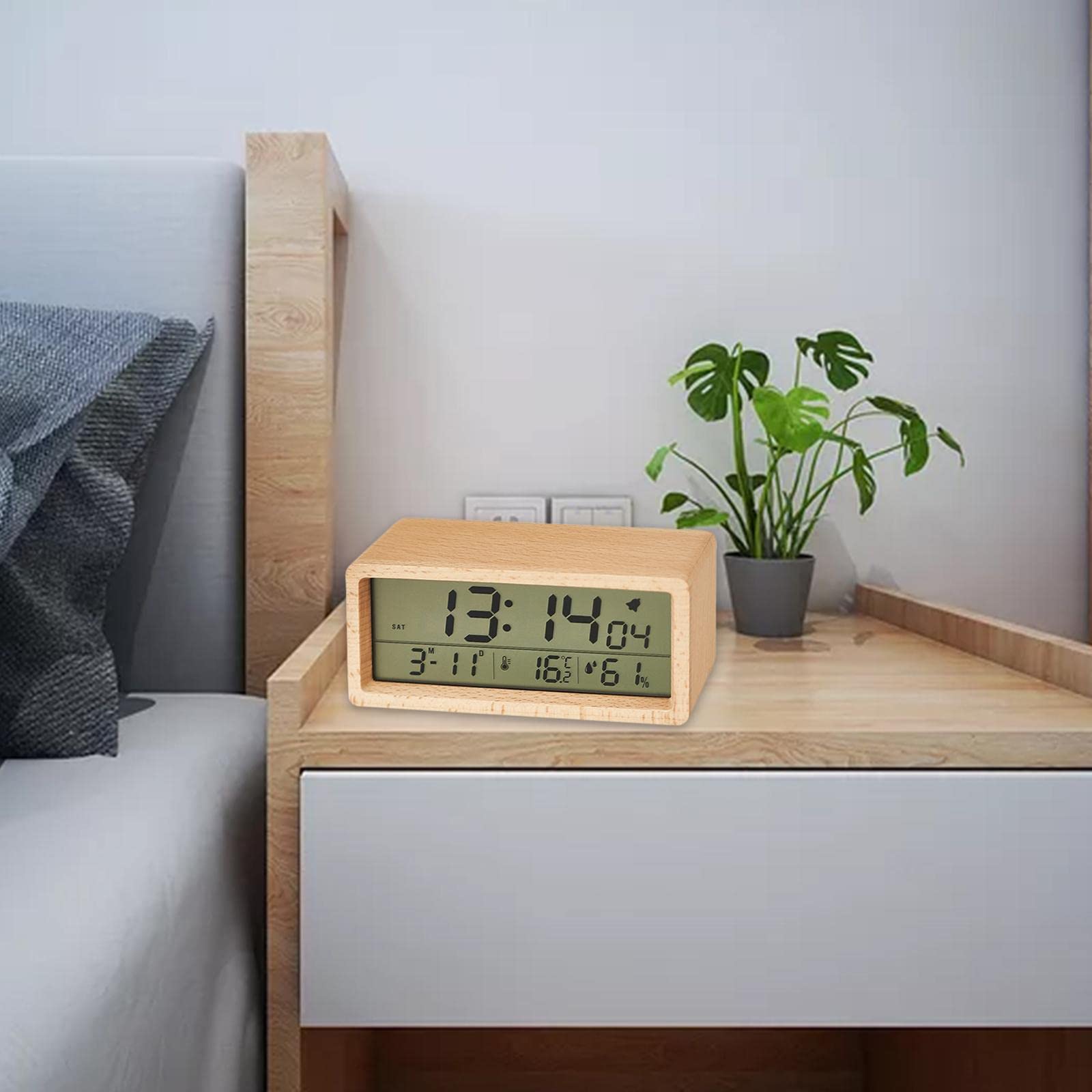 Sveglia Digitale con Schermo Grande Termometro umidità Data Funzione Touch Batteria modalità Specchio Adatta per Bambini Adulti Anziani Uso in Cam, Colore Chiaro