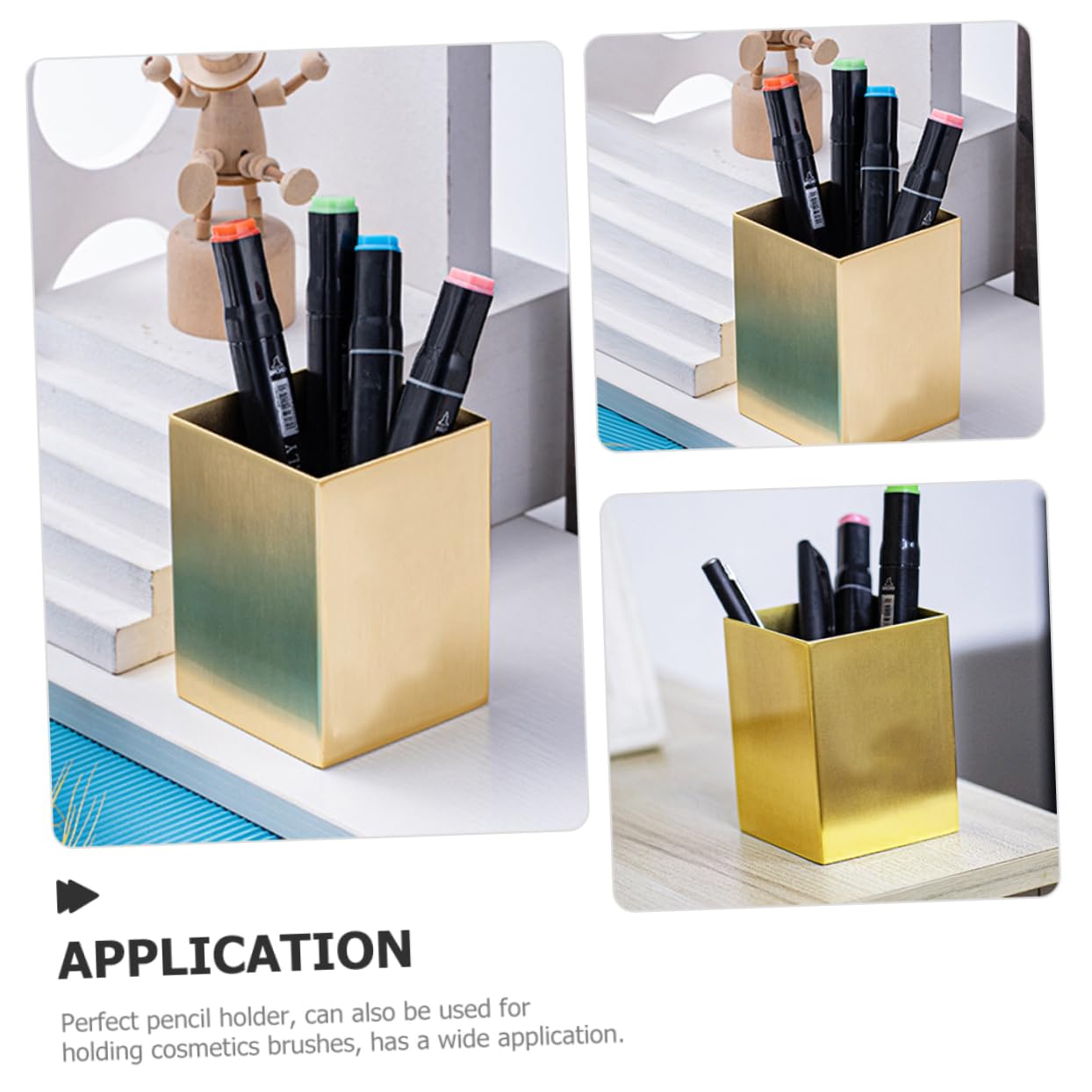 TEHAUX Portalápices de Acero Inoxidable Dorado Forma Cuadrada