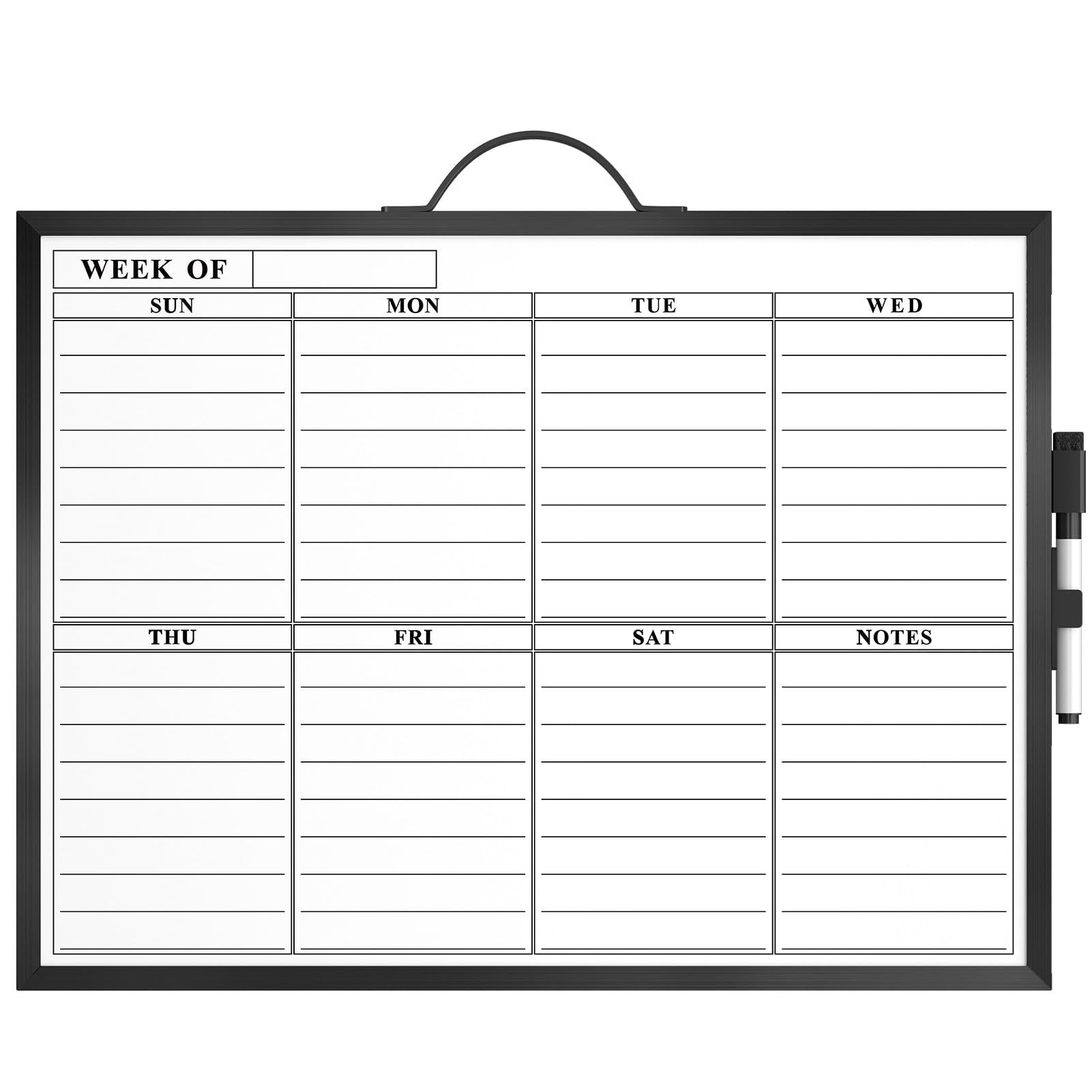 MaxGear Weekly Calendar Dry Erase Board for Wall, 16"x12" Double-Sided Magnetic Calendar White Board with Handle, Aluminum Alloy Frame Hanging Small