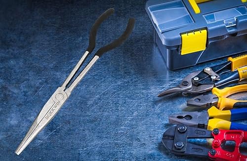 BQKKWIN 1 Piece 11 Inch Long Reach Pliers Set - Long Needle Nose Pliers Sets - Straight, Designed for Mechanics, Technicians, and Contractors| Milled-Jaws | Steel - Image 3