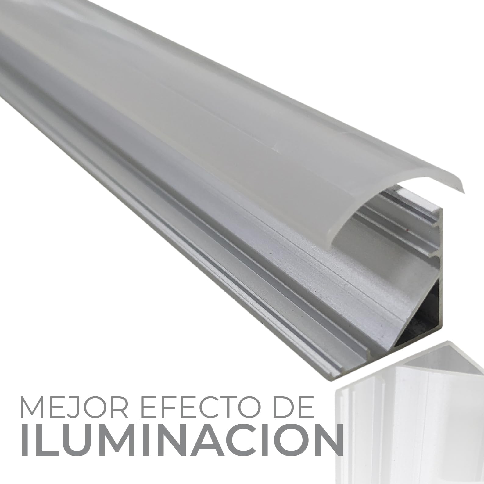LED ATOMANT Pack 8x Perfil de Aluminio, 1 metro para Tira LED Aluminio 45 grados, (Forma en V), Cobertura Translucida, Tapones y clips para fijacion incluidos