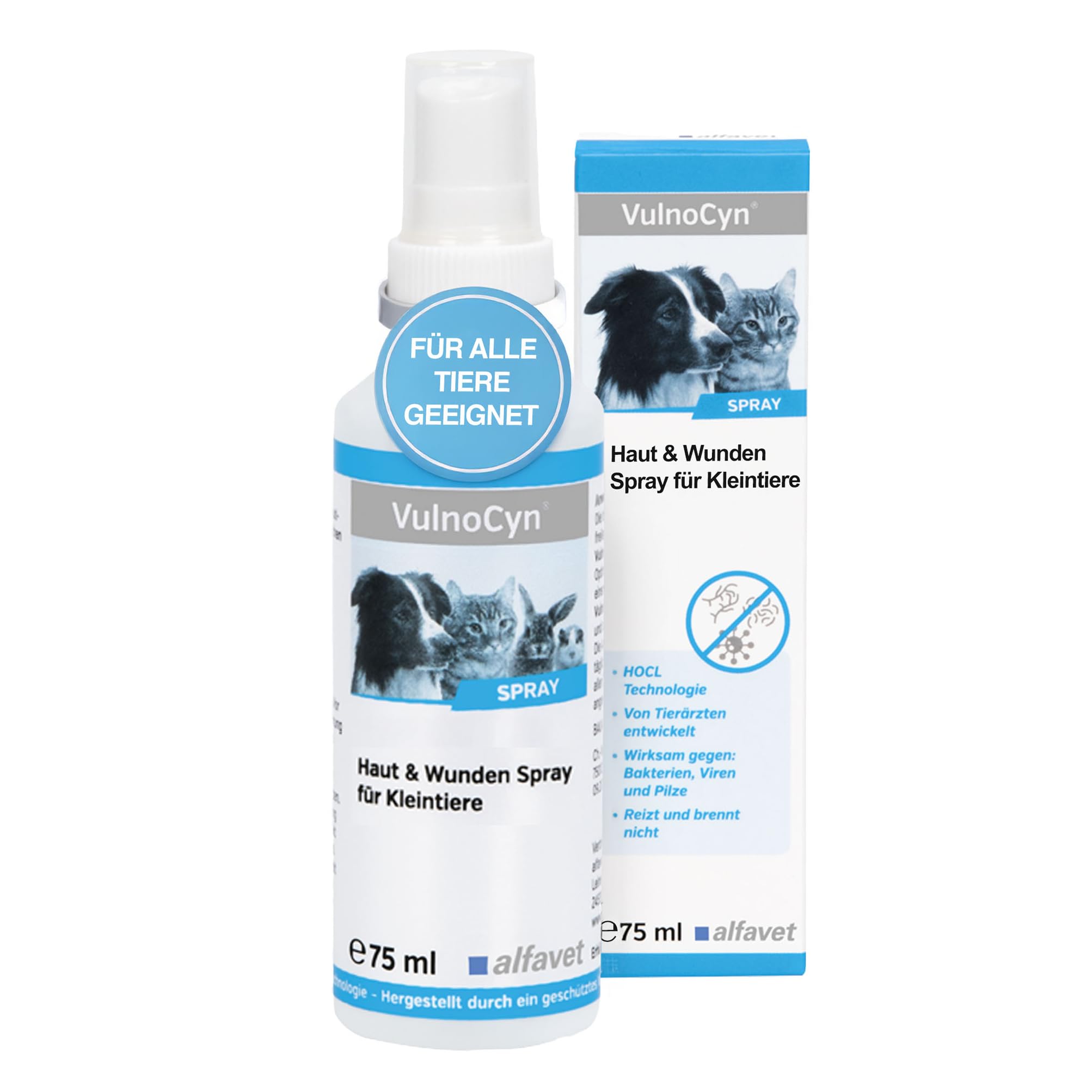 alfavet VulnoCyn Spray 75 ml – Wundspray für Hunde, Katzen & Kleinsäuger – Haut- & Wundspray gegen Bakterien, Viren & Pilze – Wundpflege ohne Alkohol, hautfreundlich & pH-neutral