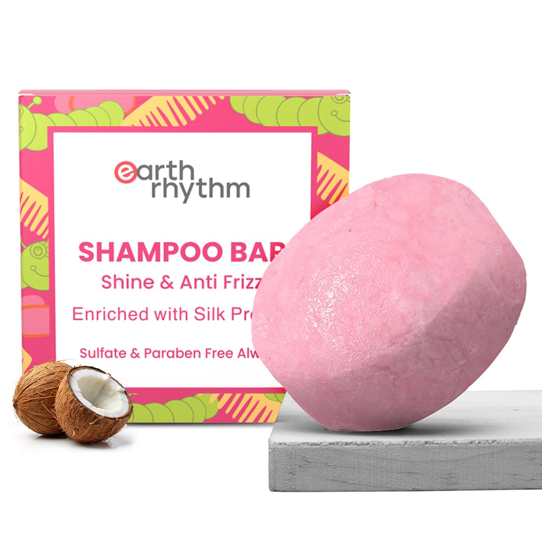 Earth Rhythm Silk Shampoo Bar - for Smooth and Silky hair | Sulphate & Paraben Free | Plastic Free (Cardboard Packaging) - 80g