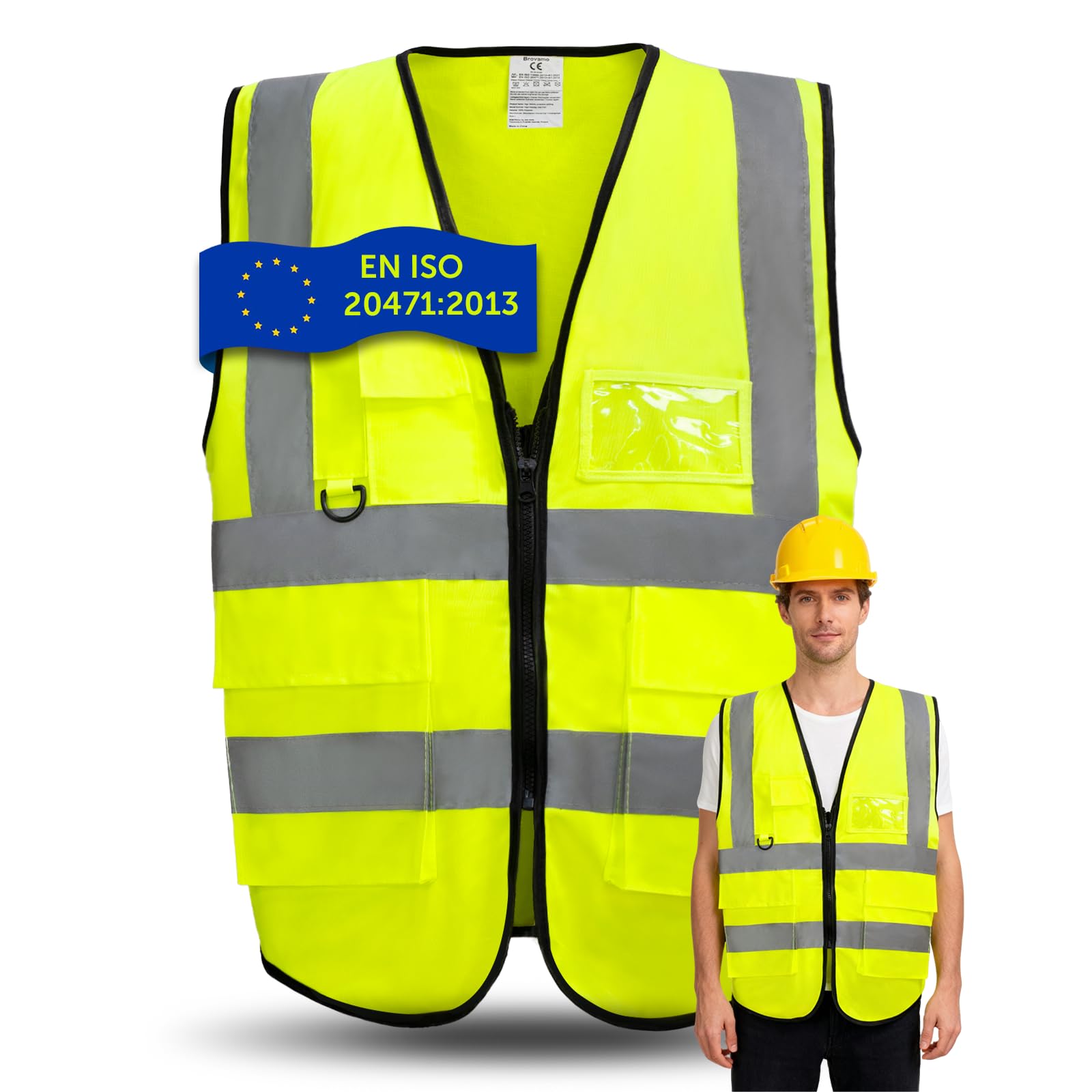 Chaleco Seguridad de Alta Visibilidad | Chaleco Reflectante Multibolsillos | Chaleco Trabajo Reflectante 3 Tamaños - Adecuado para Obras de Construcción, Coches y Motocicletas (L)