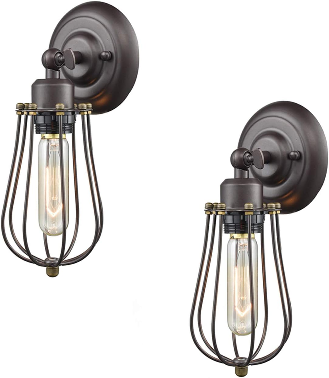 CLAXY Ecopower Light Wire Cage Wall Sconce 2 Pack Industrial Oil Rubbed Bronze Bulb Wall Light