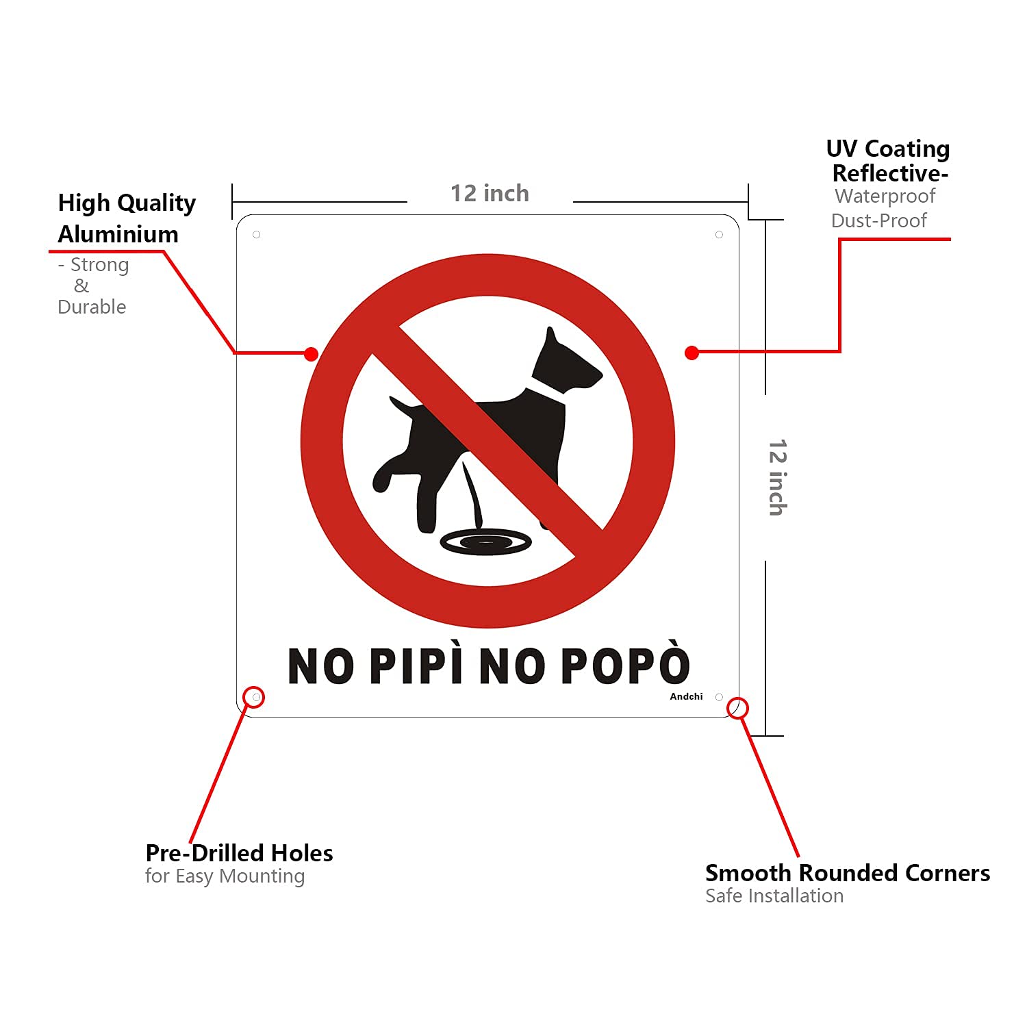 2 pezzi Cartello per Cani No PIPÌ NO POPÒ, Targa in Metallo in Alluminio, Antiruggine Resistenza allo Sbiadimento, 30 x 30 cm