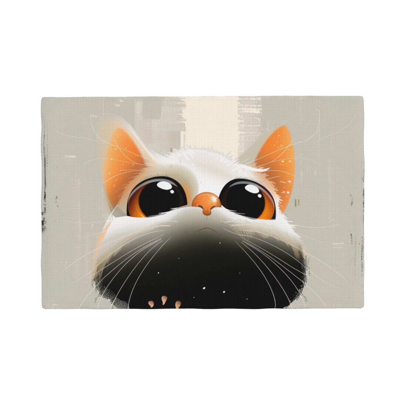 Cat Print Placemats Set, Heat Resistant Washable Placemat 12x18in Table Mats for Party Kitchen Dining Table Decoration Indoor Outdoor, Six Piece