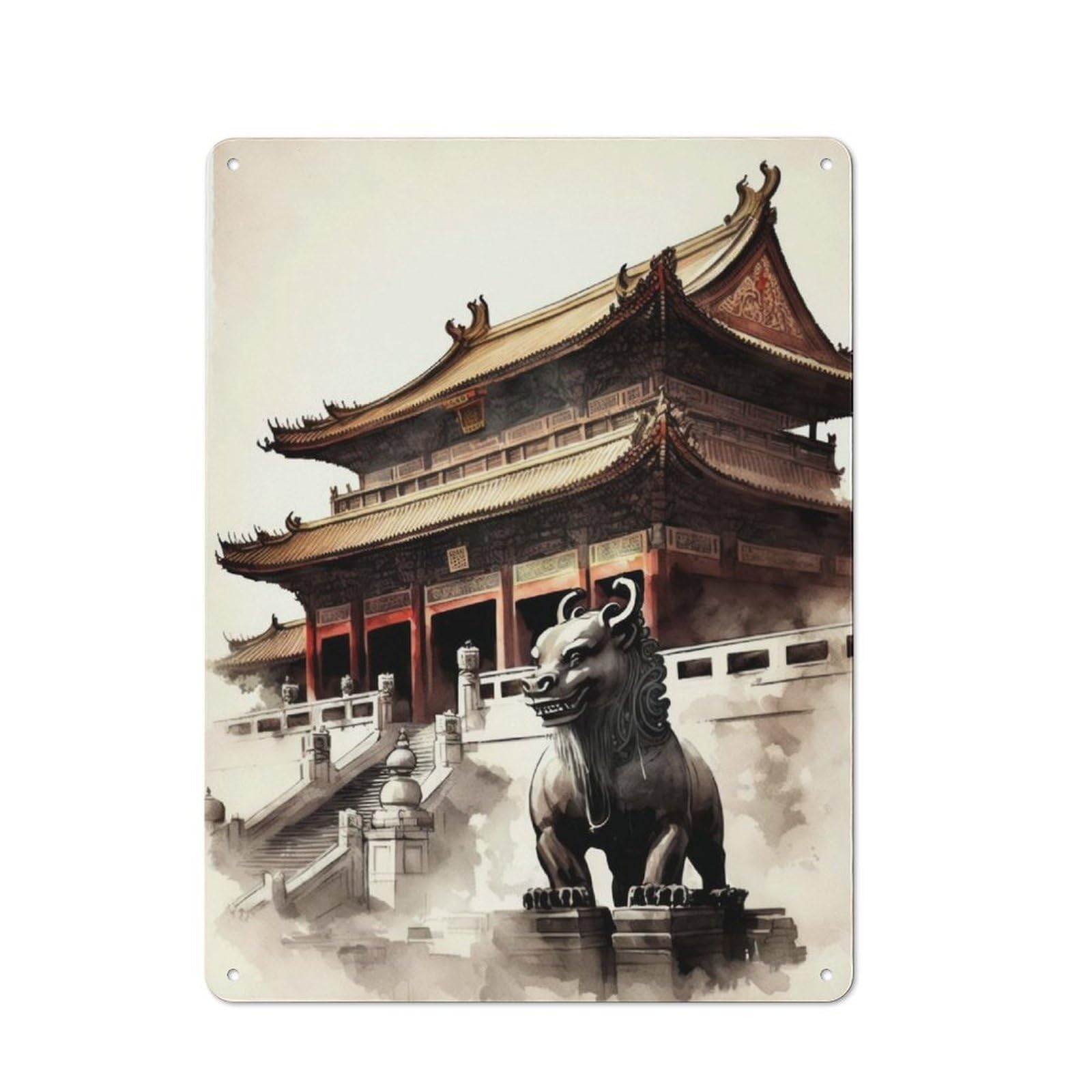 Junmoney The Forbidden City China Creative Office Metal Sign 40X30cm, Study Room Decor For Workspace, Cafe, Shop Or Desk Area