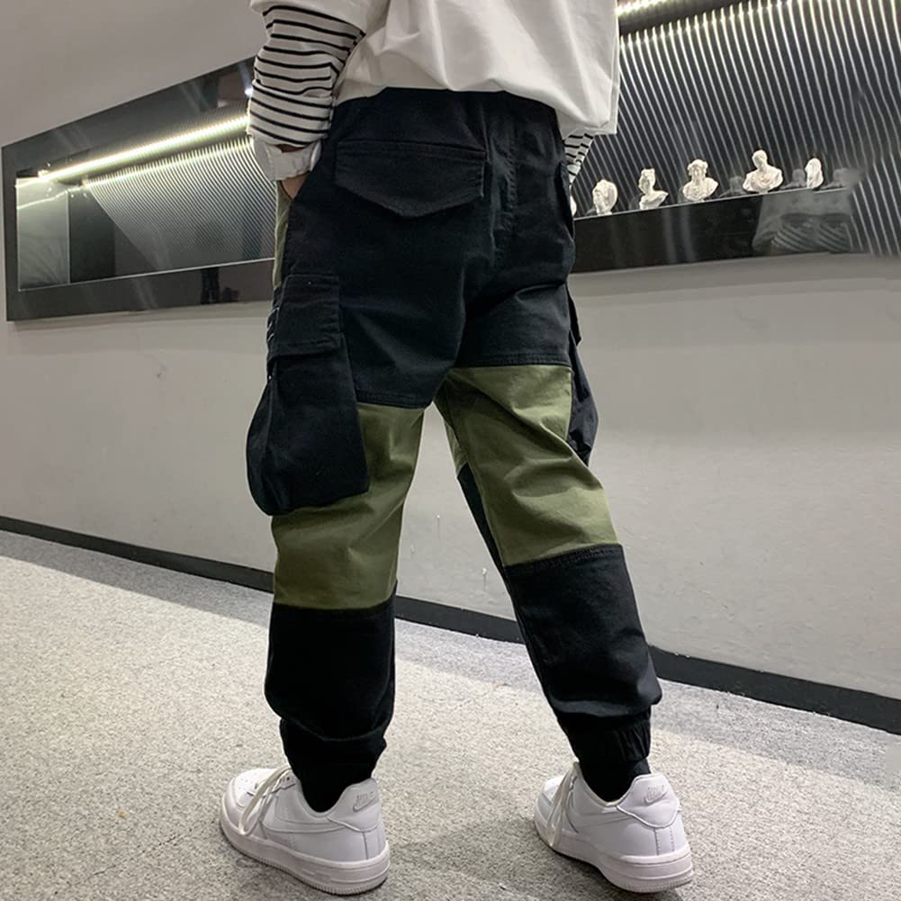 Rolanko Pantalones cargo casuales para niños, cintura elástica, para senderismo, para exteriores, 4-14 años, D2-Army Black, 8-10