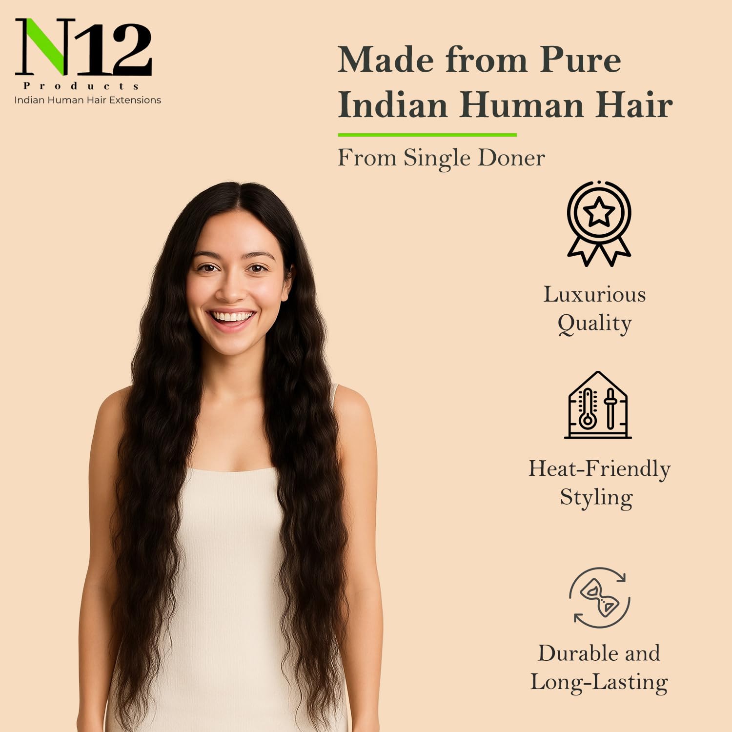 Raw Indian Virgin Human Hair Bundles Natural Wavy Extensions for Women's – Single Donor, Unprocessed Double Weft Bundle Deals (Natural Black, 20 inch+ 22 inch +24 inch)