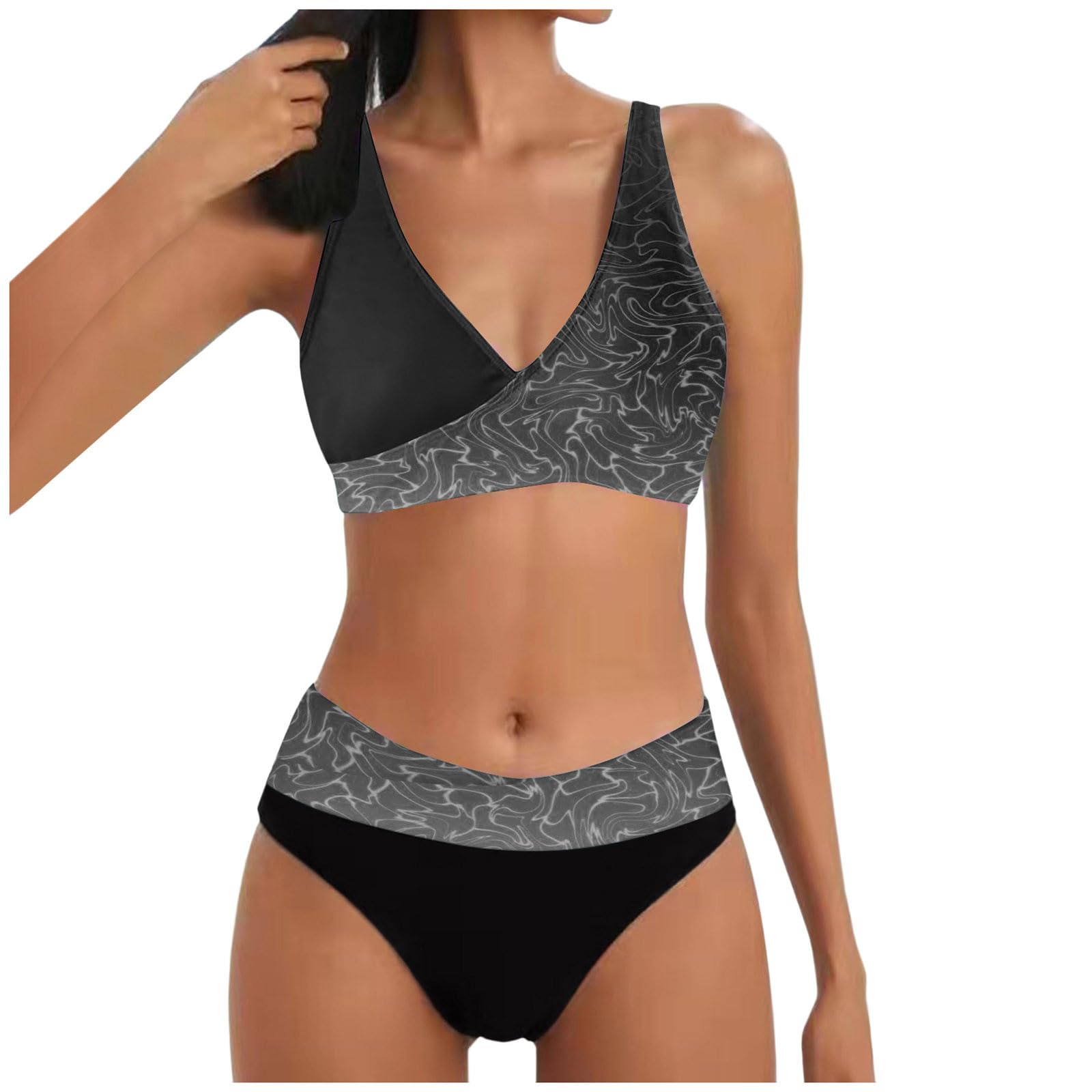Traje De Baño Push Up Bikini De Cintura Alta para Mujer Bañador Mujer Traje Baño Modelador Tankini Dos Piezas para Cintura Alta Vintage Elegante Sin Espalda Conjunto Bikini con Cordón Trajes 2 Pieza