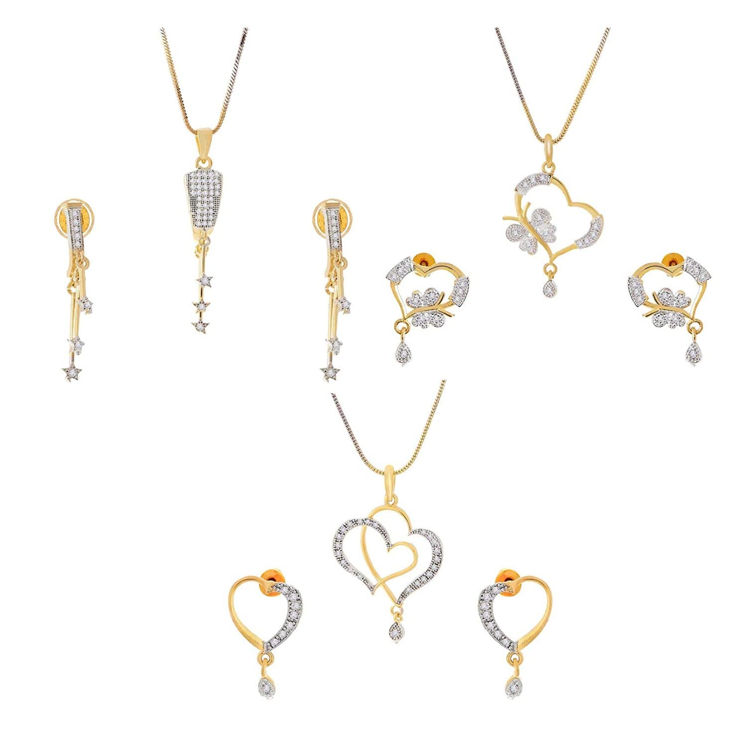 KENNICEGold-Plated Big Size AD Pendant Necklace With Earrings For Women & Girls