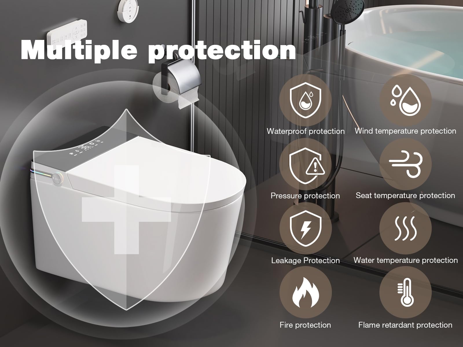 MEJE #MZE-G830E - Toilette intelligente da parete, WC intelligente allungato con bidet integrato, sedile riscaldato, asciugatrice ad aria calda, scarico automatico, apertura e chiusura automatica,