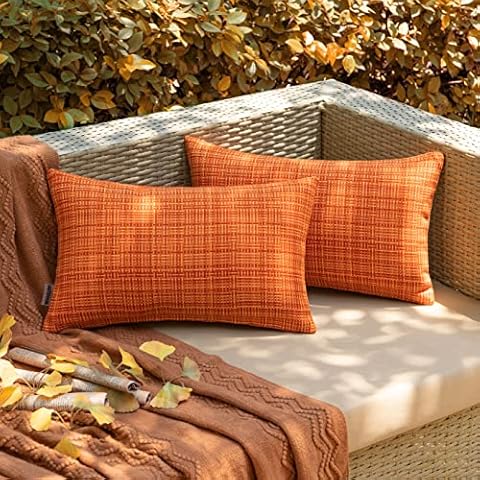 ANRODUO Outdoor Waterproof Throw Pillow Covers Farmhouse Solid Decorative Garden Cushion Sham Outside Lumbar Pillowcase for Patio Furniture Tent Balcony Bench Tent Couch 12 x 20 Inch Orange Pack of 2 Cover