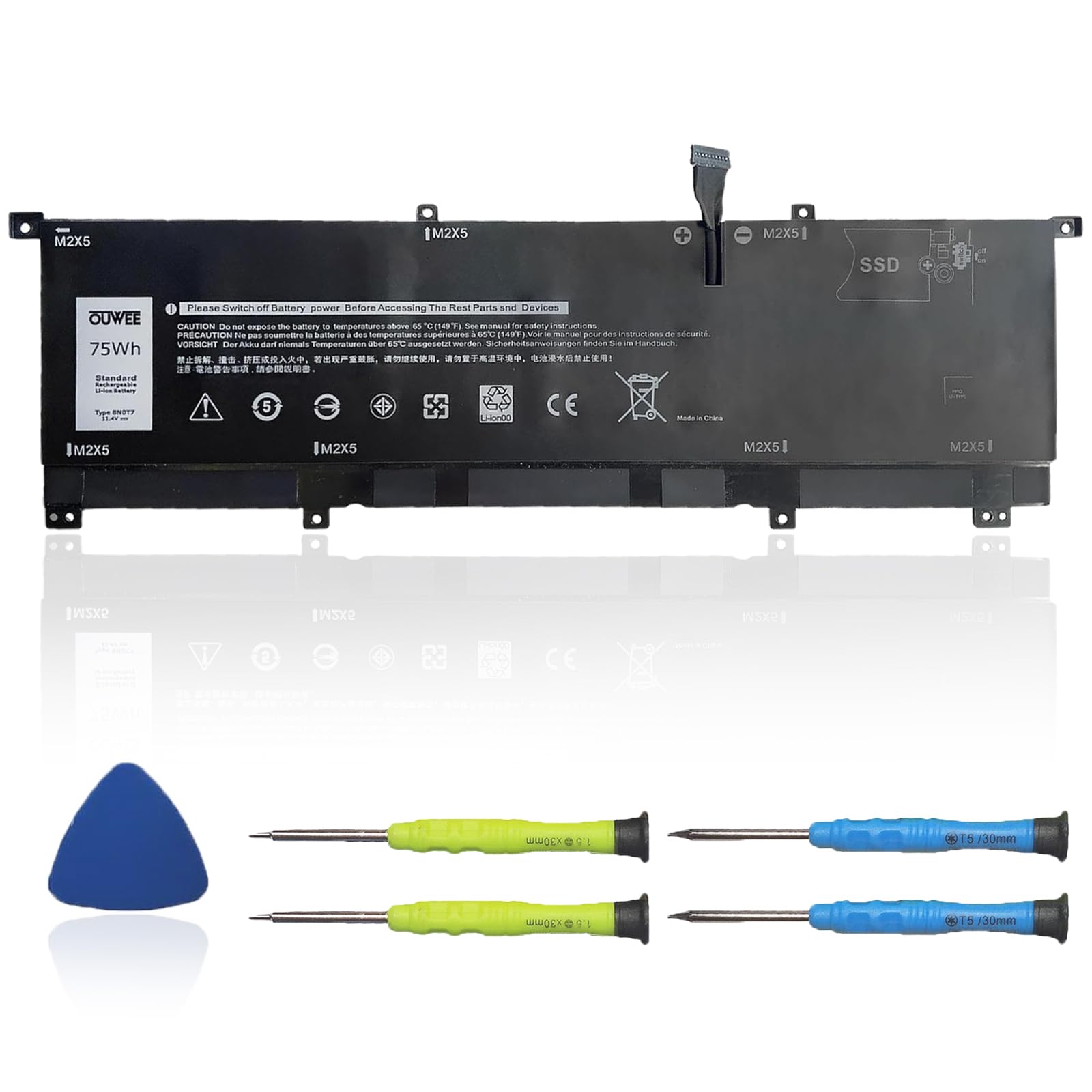 OUWEE 8N0T7 Laptop Battery Compatible with DELL XPS 15 9575 Precision 5530 2-in-1 Series Notebook 8N0T7 08N0T7 TMFYT 0TMFYT 11.4V 75Wh 6254mAh 6-Cell