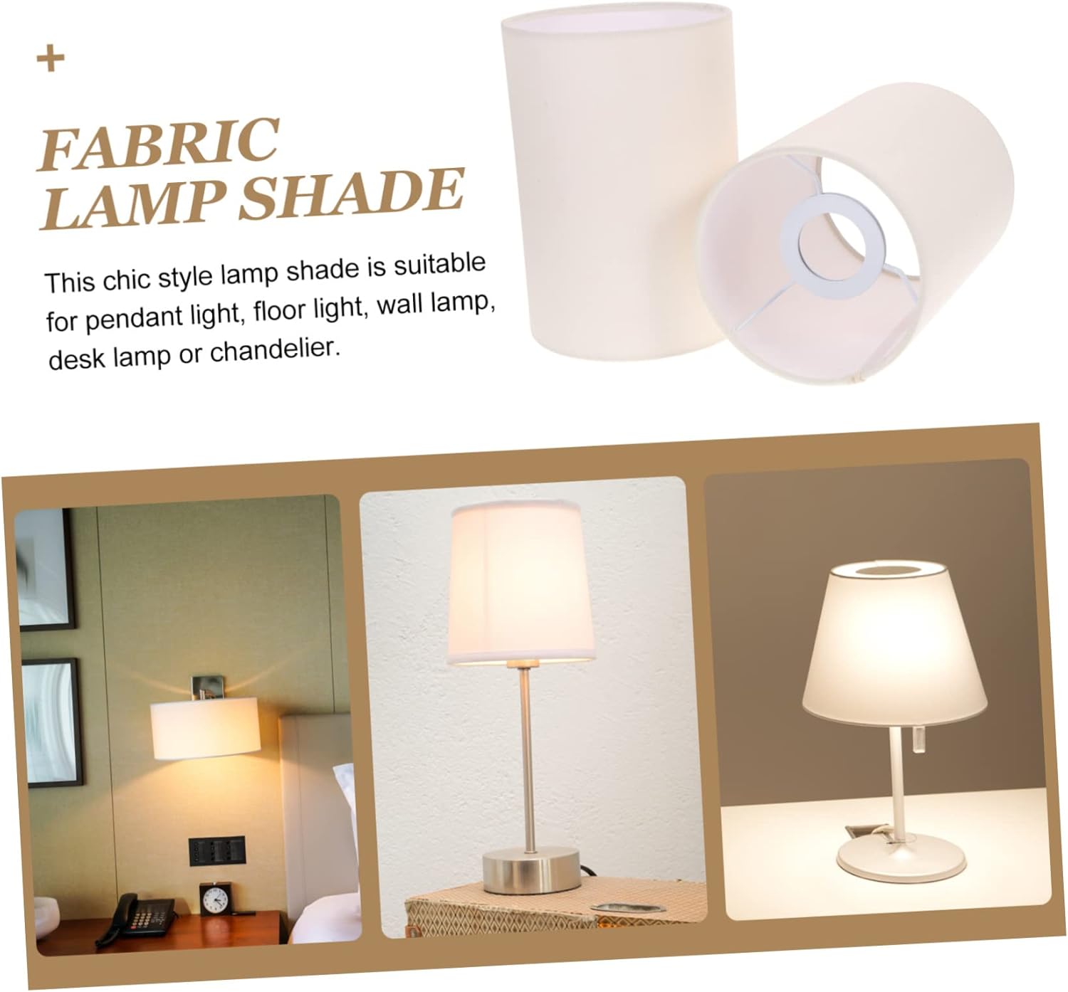 POPETPOP 2Pcs Cylinder Linen Fabric Lampshade for Table and Ceiling Lights Decorative Light Shade Easy Assembly for Home and Bedroom