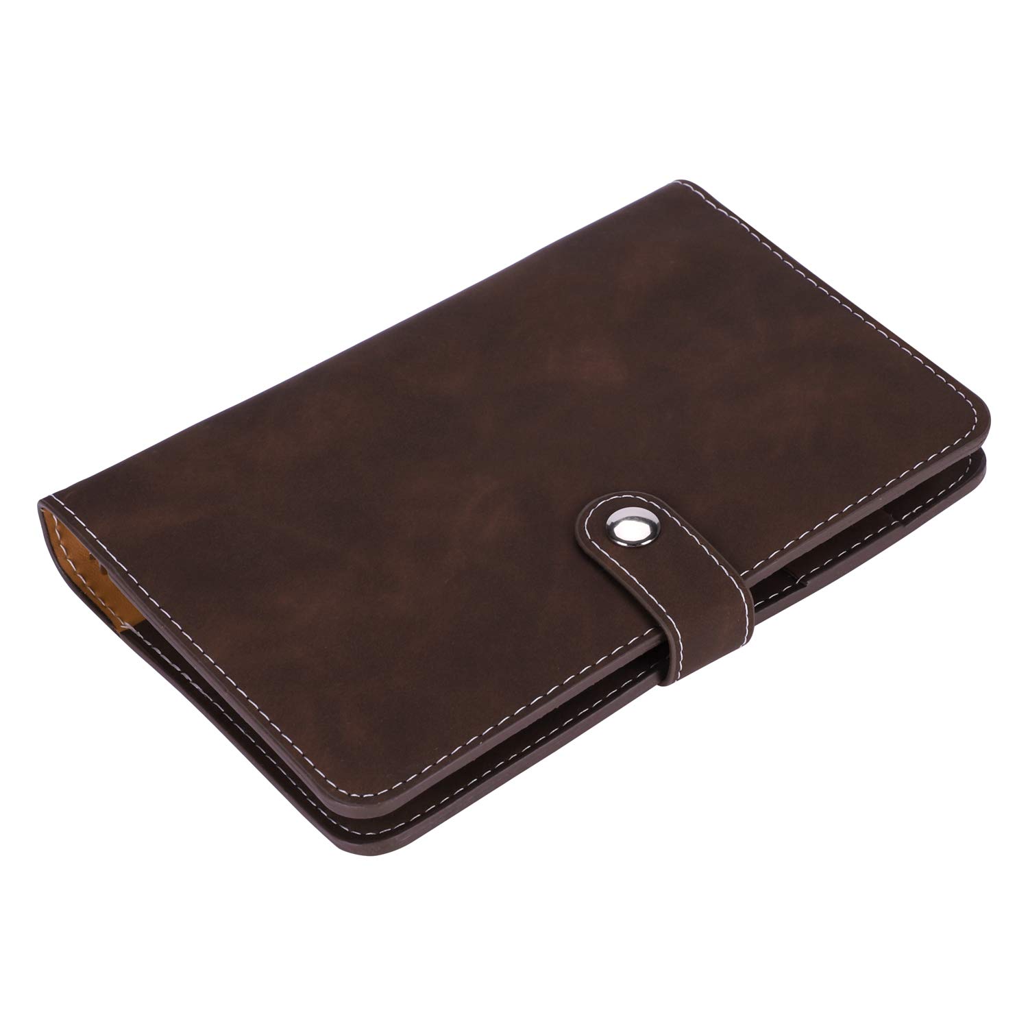 A6 PU Leather Daily Planner Notebook Refillable 6 Round Ring Binder Loose Leaf Journal Writing Notebook Business Card Pocket Mini Travelers Diary