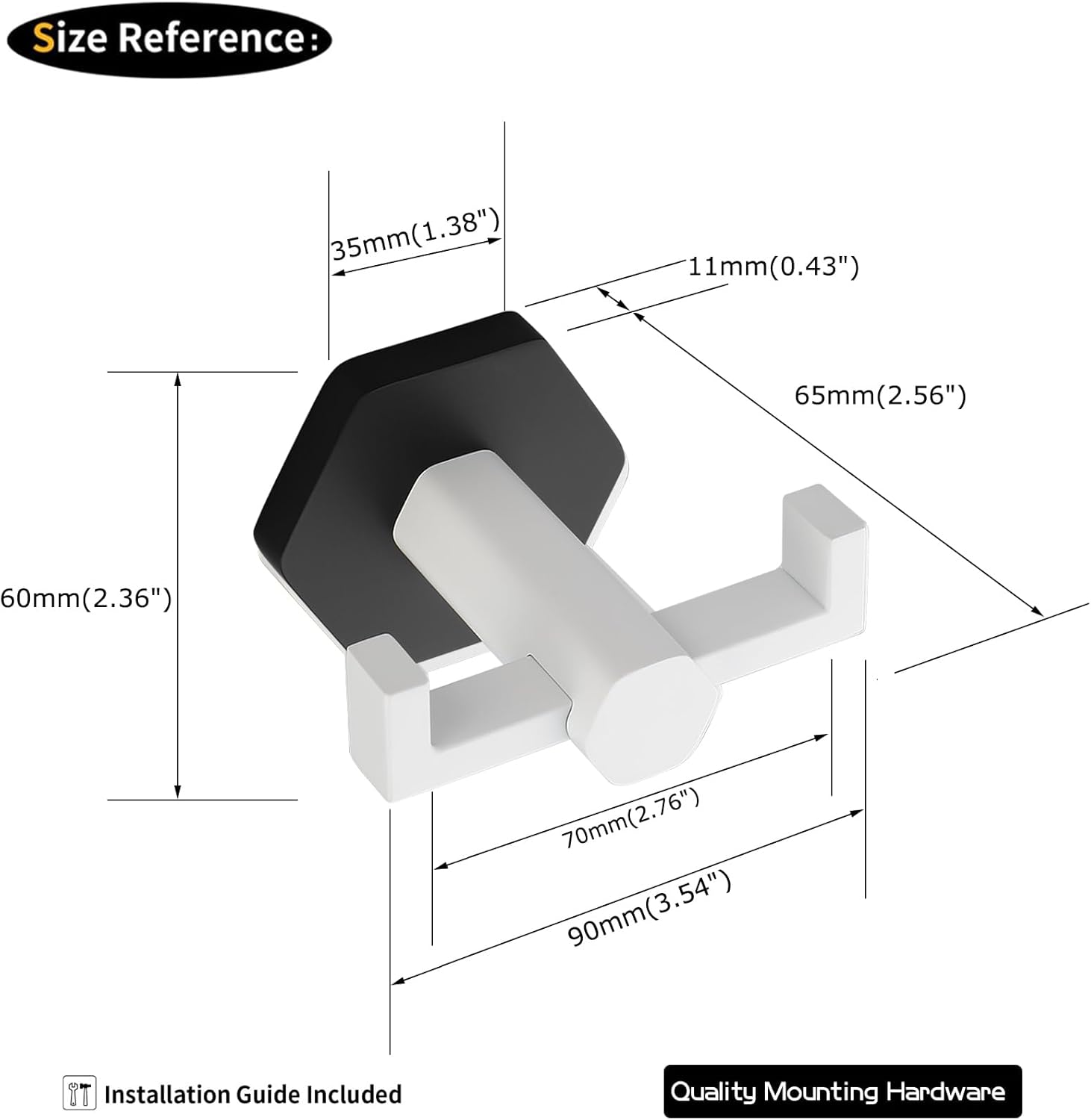 GERZWY White & Black Bathroom Double Towel Hook Stainless Steel Coat/Robe Clothes Hook for Bath Kitchen Modern Hotel Style Wall Mounted 2 Pack