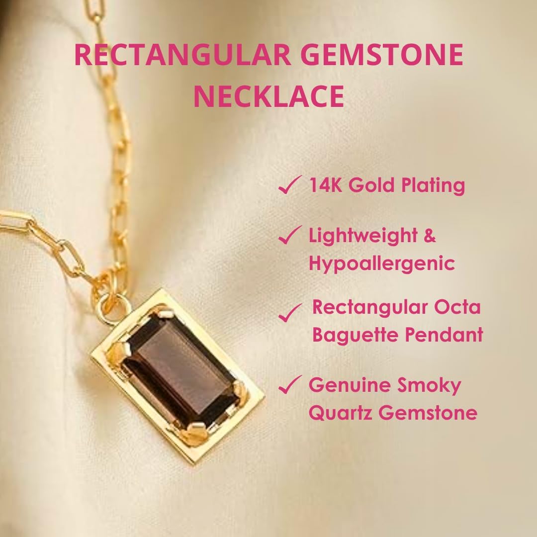 GEMPIRES Trendy Rectangular Gemstone Necklace for Women Gold Plated Dainty Pendant Adjustable Paperclip Chain Fashion Jewelry Elegant Statement Piece the Best Women Gifts - Image 4