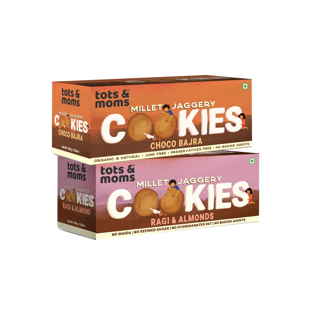 Tots & Moms NO Maida NO Sugar - Ragi & Almond Cookies |Choco Bajra Cookies | Millet & Jaggery Biscuits | Pack of 2-150g Each (B0CR1MCLYP) Amazon Price History, Amazon Price Tracker
