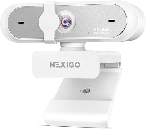 NexiGo N660P Pro 4K Webcam with Distortion-Free Lens, 1080p 60 fps Autofocus USB Streaming Camera, 3DNR, Noise-Canceling Mics & Privacy Cover, Web Cam for Gaming/Live Streaming/PC/Mac/Switch 2, White